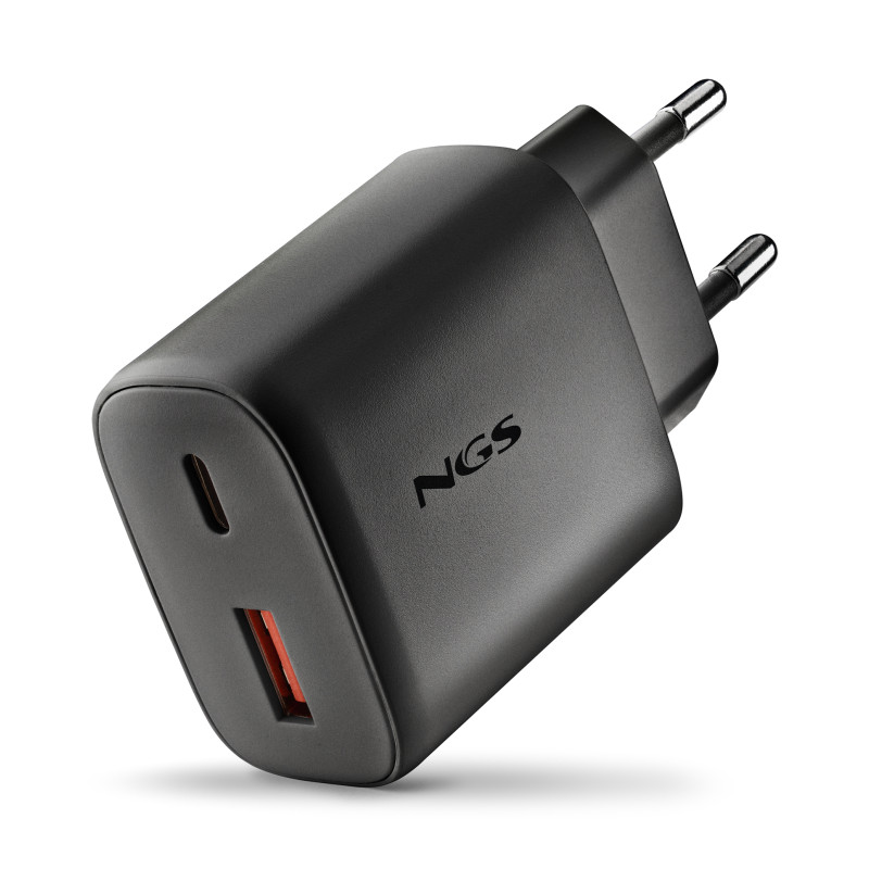 NGS ERA 45W nero: CARICATORE GaN DA PARETE UNIVERSALE DA 45W con 2 porte: USB-C + USB-A