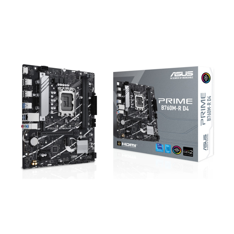 ASUS MB B760, PRIME B760M-R D4, LGA1700, DDR4, 2 X DIMM SLOTS, MAX. 64GB