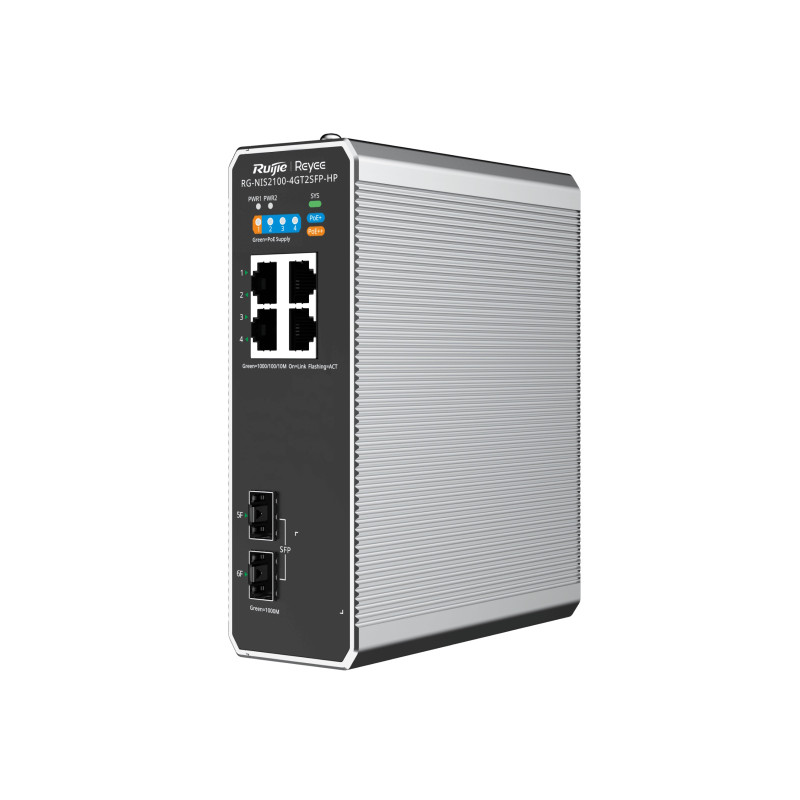REYEE CLOUD INDUSTRIAL SWITCH L2 FULL MANAGED IP40, 4XRJ45 GIGABIT, 2XSFP, 3 P. POE+ E 1 P. POE++